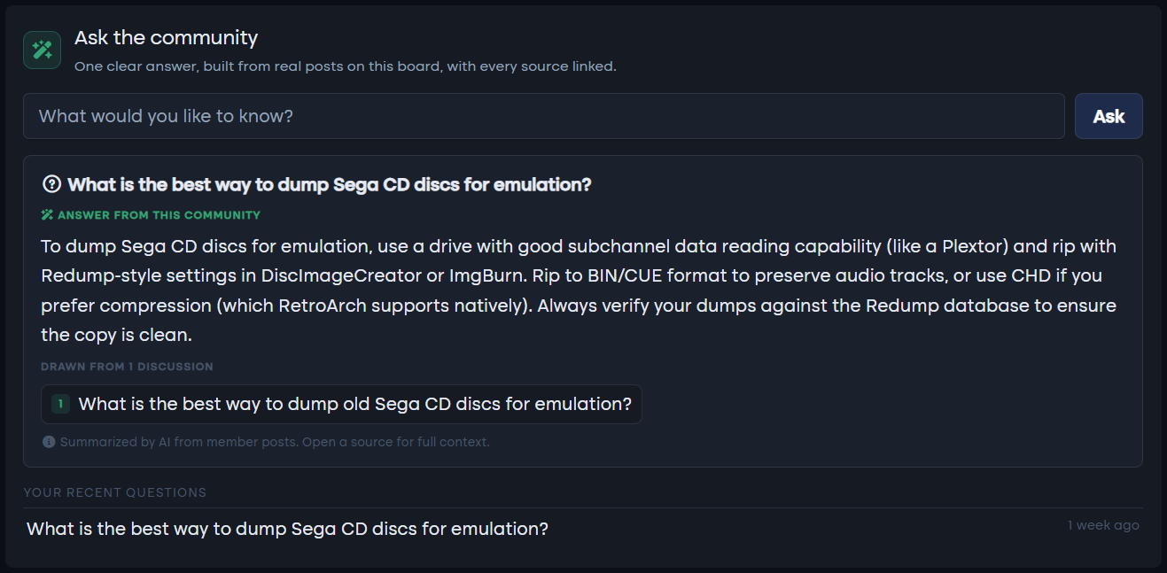 Ask the community answering a member question in dark mode