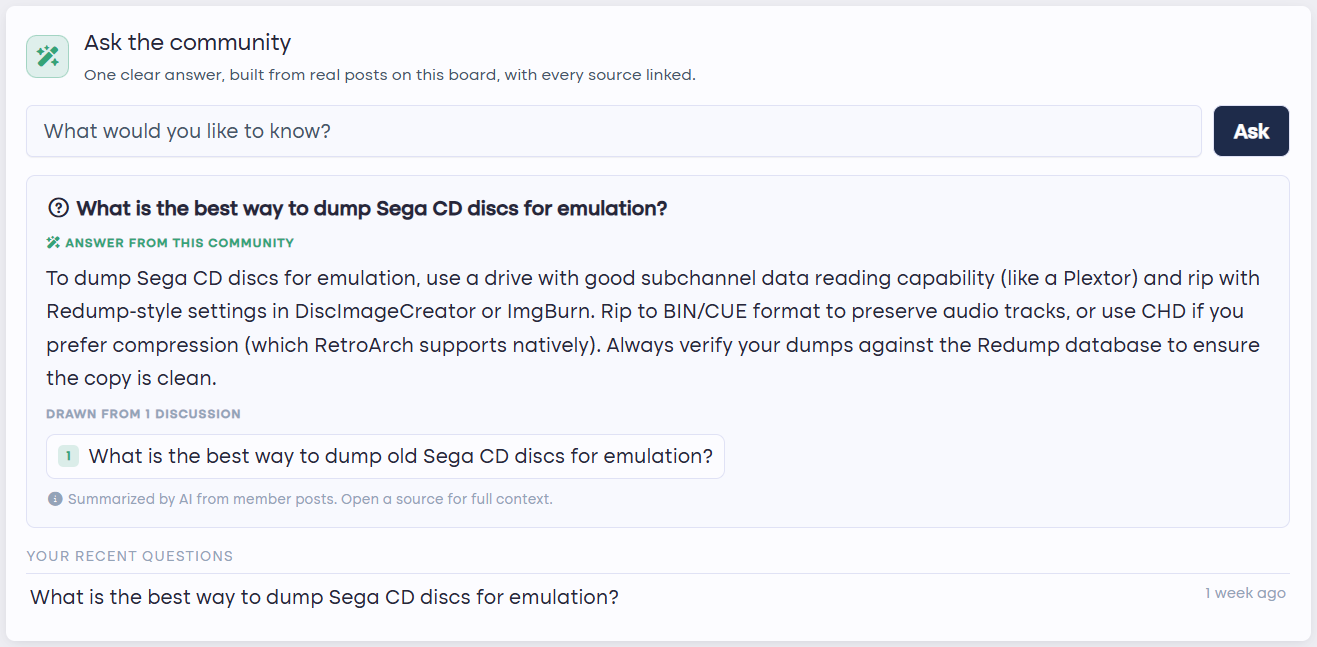 Ask the community answering a member question with a linked source