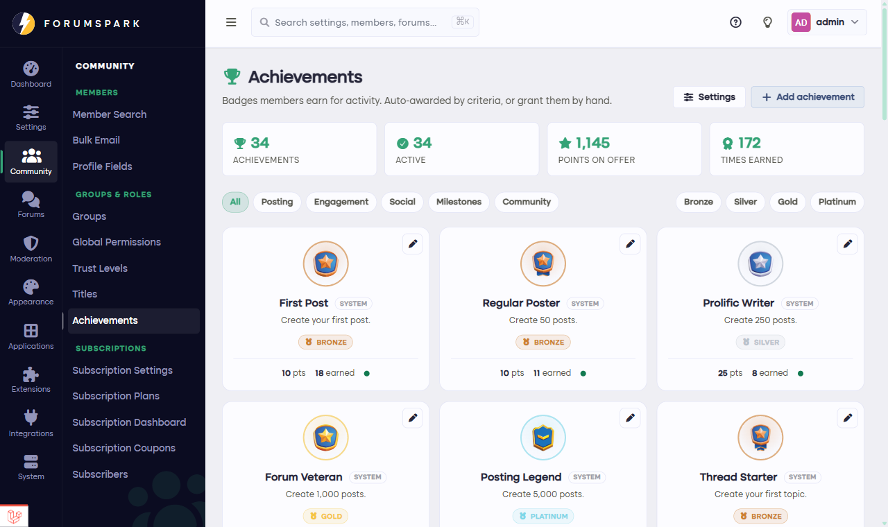 The achievements manager