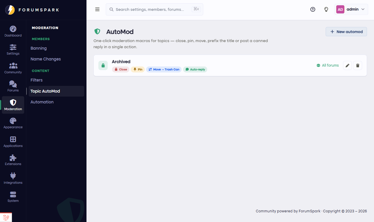 The Topic AutoMod rules page