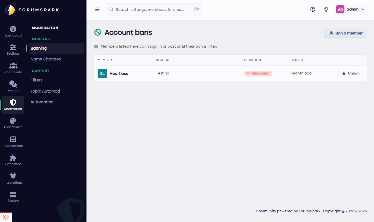 The banning page
