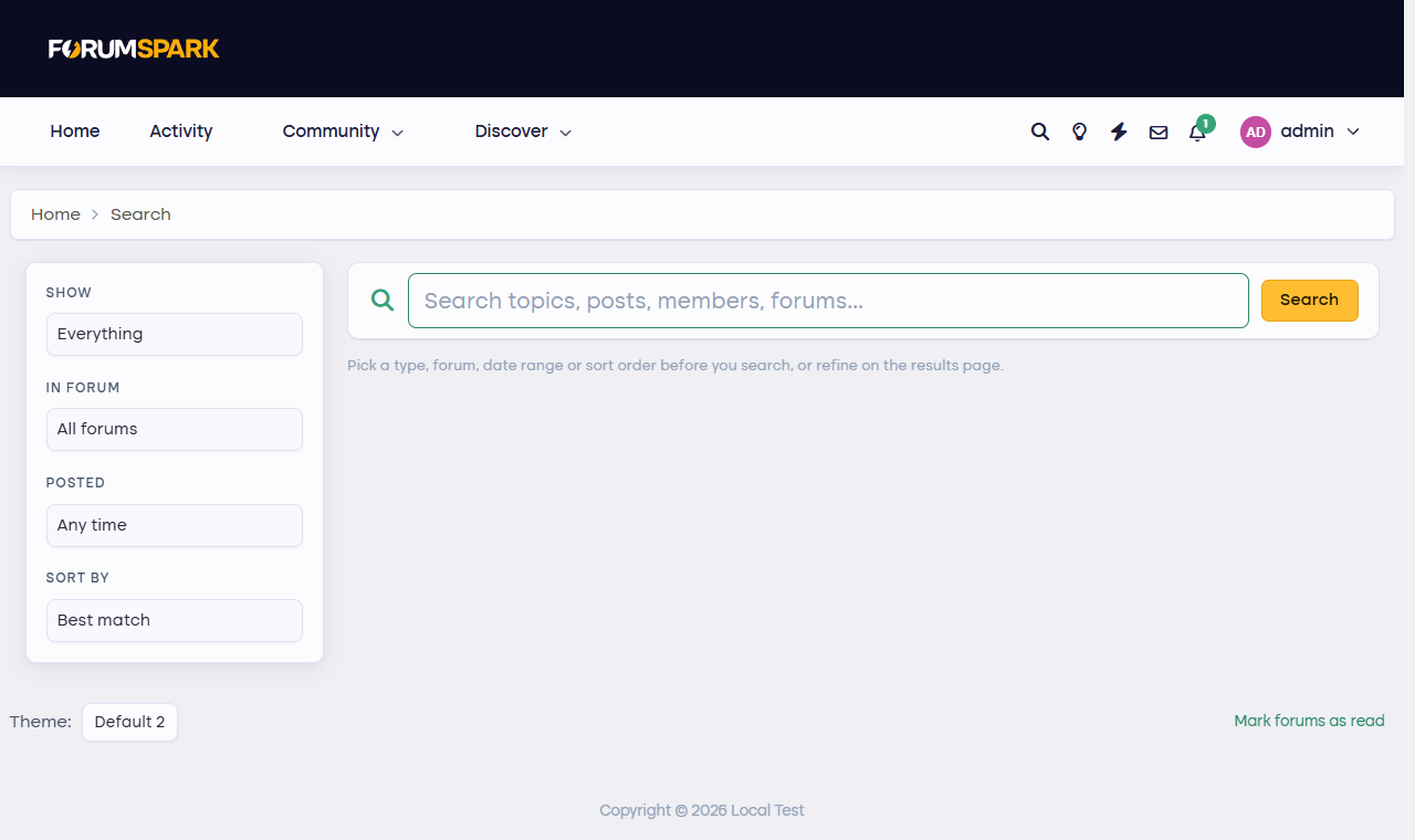 The board search page
