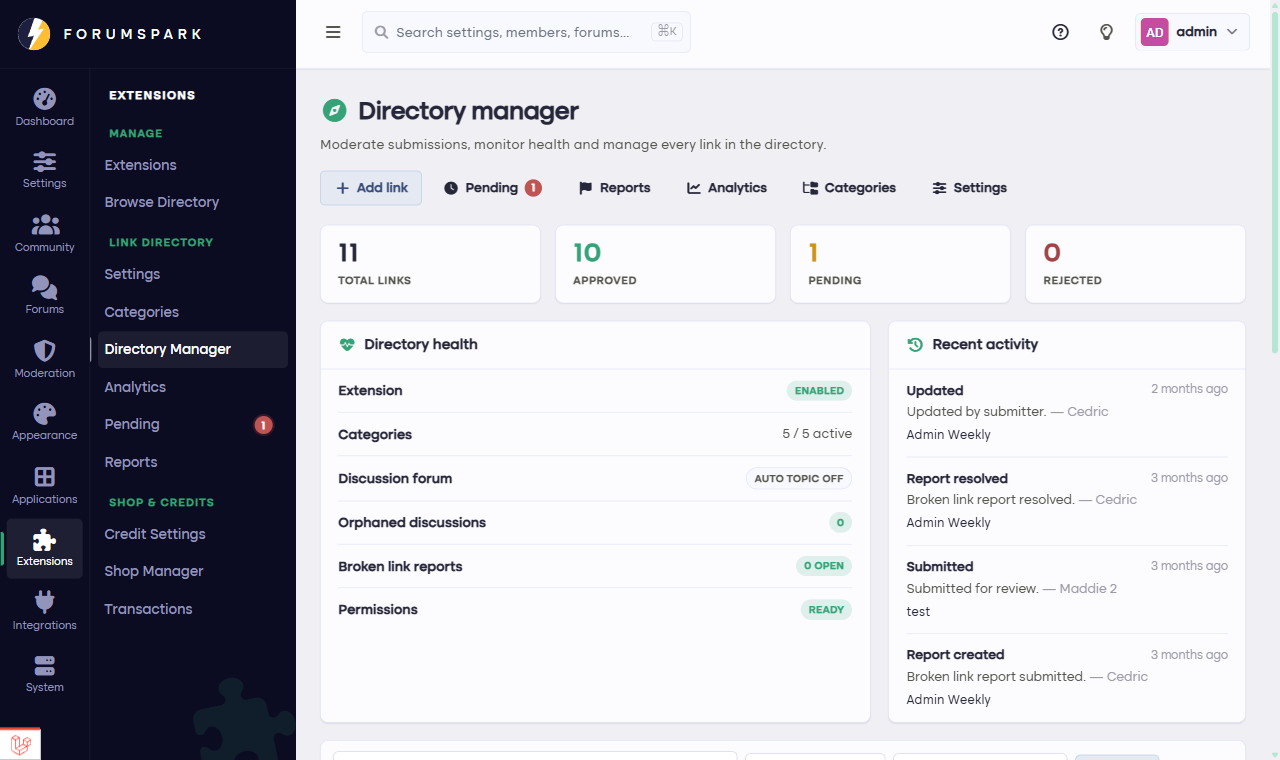 The link directory manager