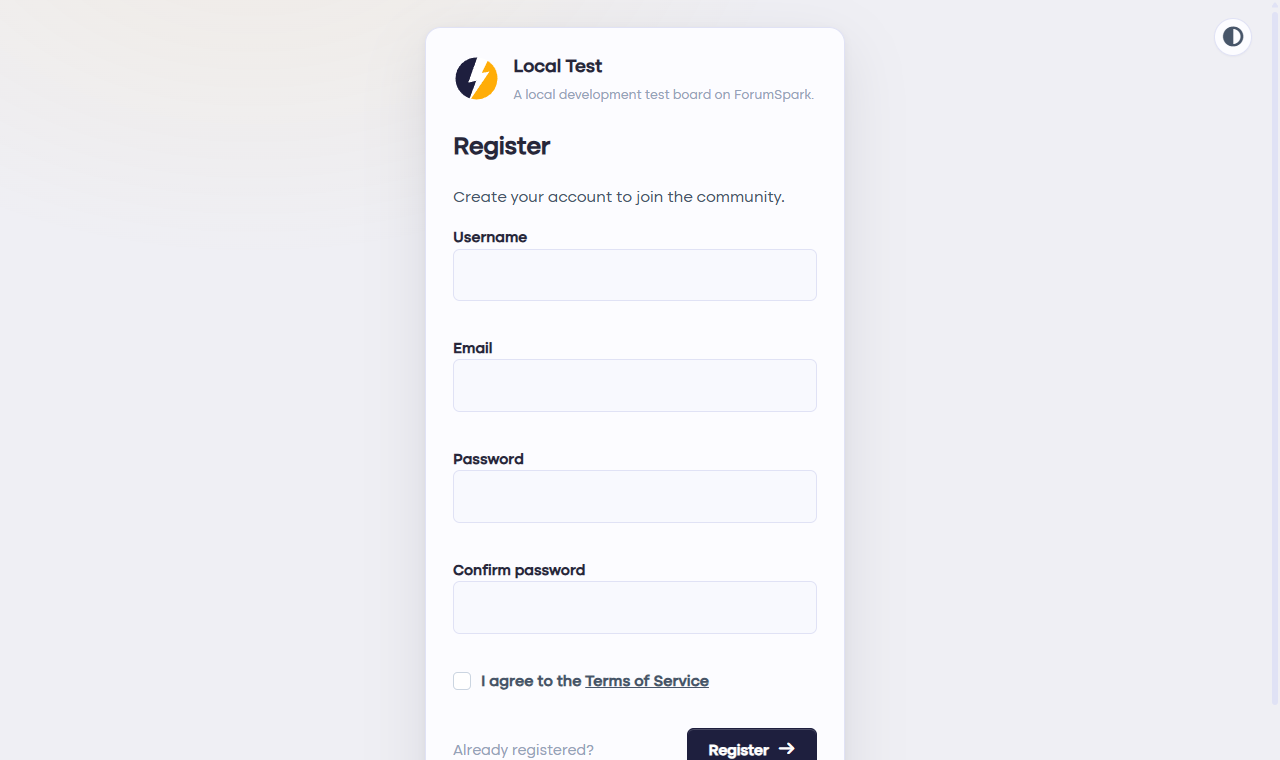 The registration form a new member sees
