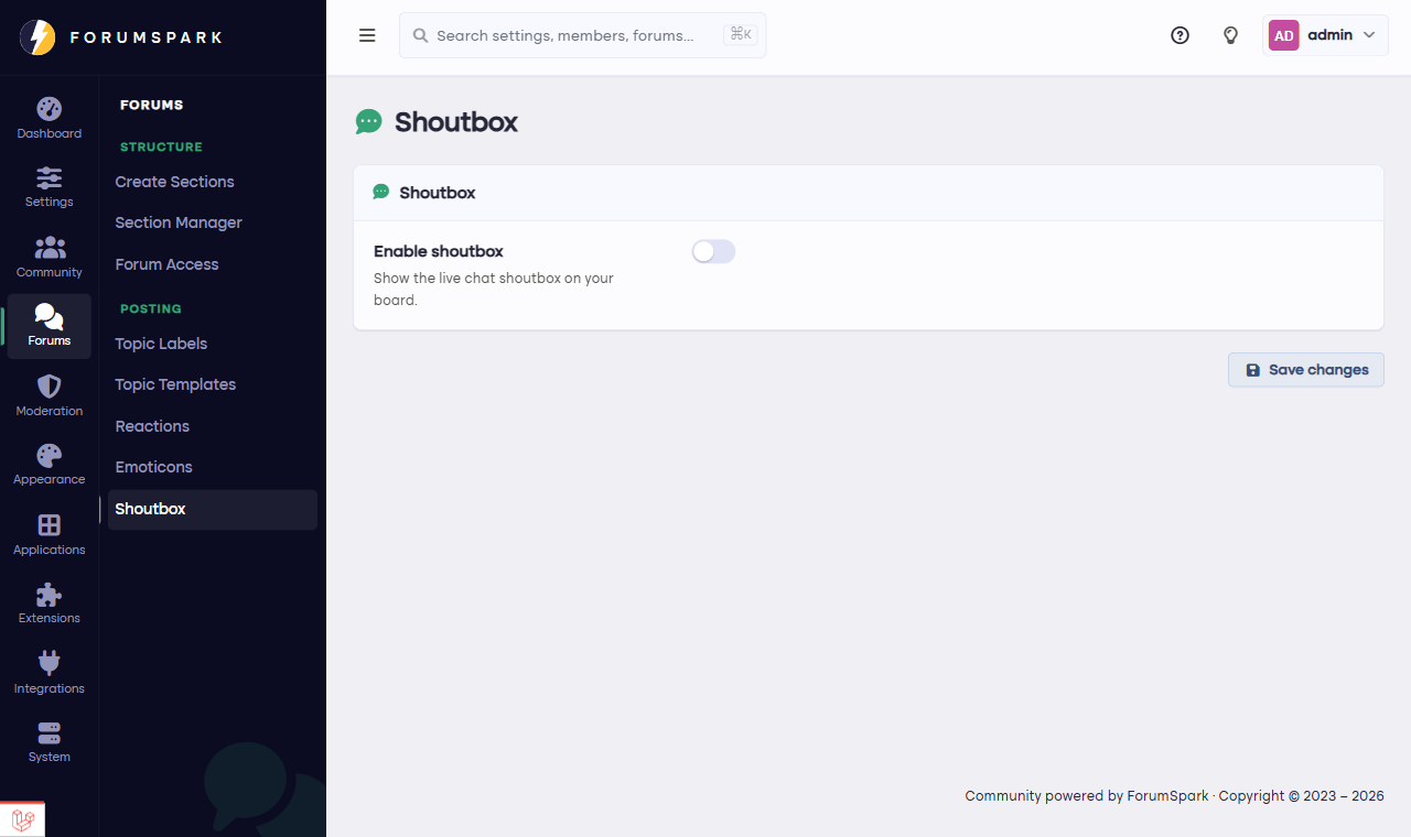 The shoutbox settings
