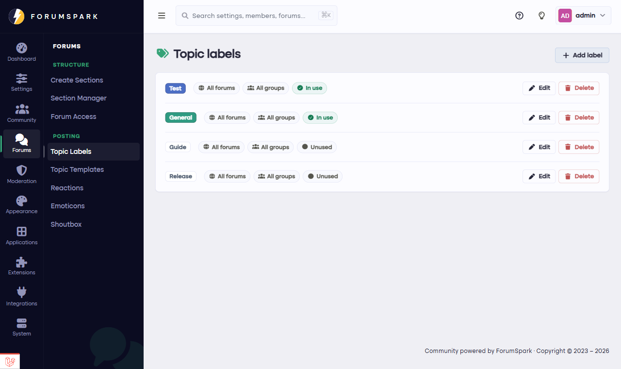 The topic labels manager