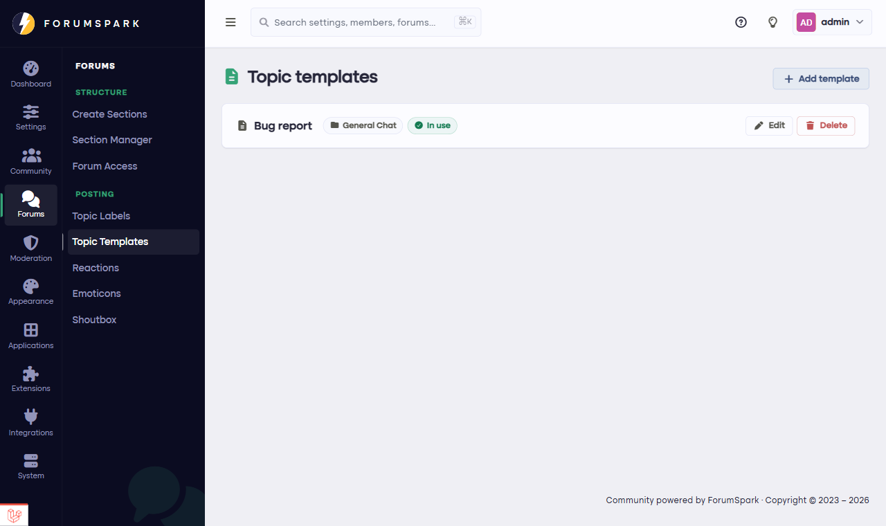 The topic templates manager