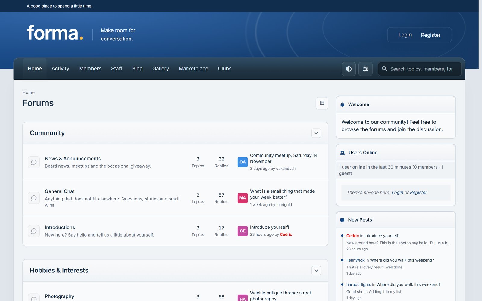 The Forma Heritage theme on a ForumSpark board