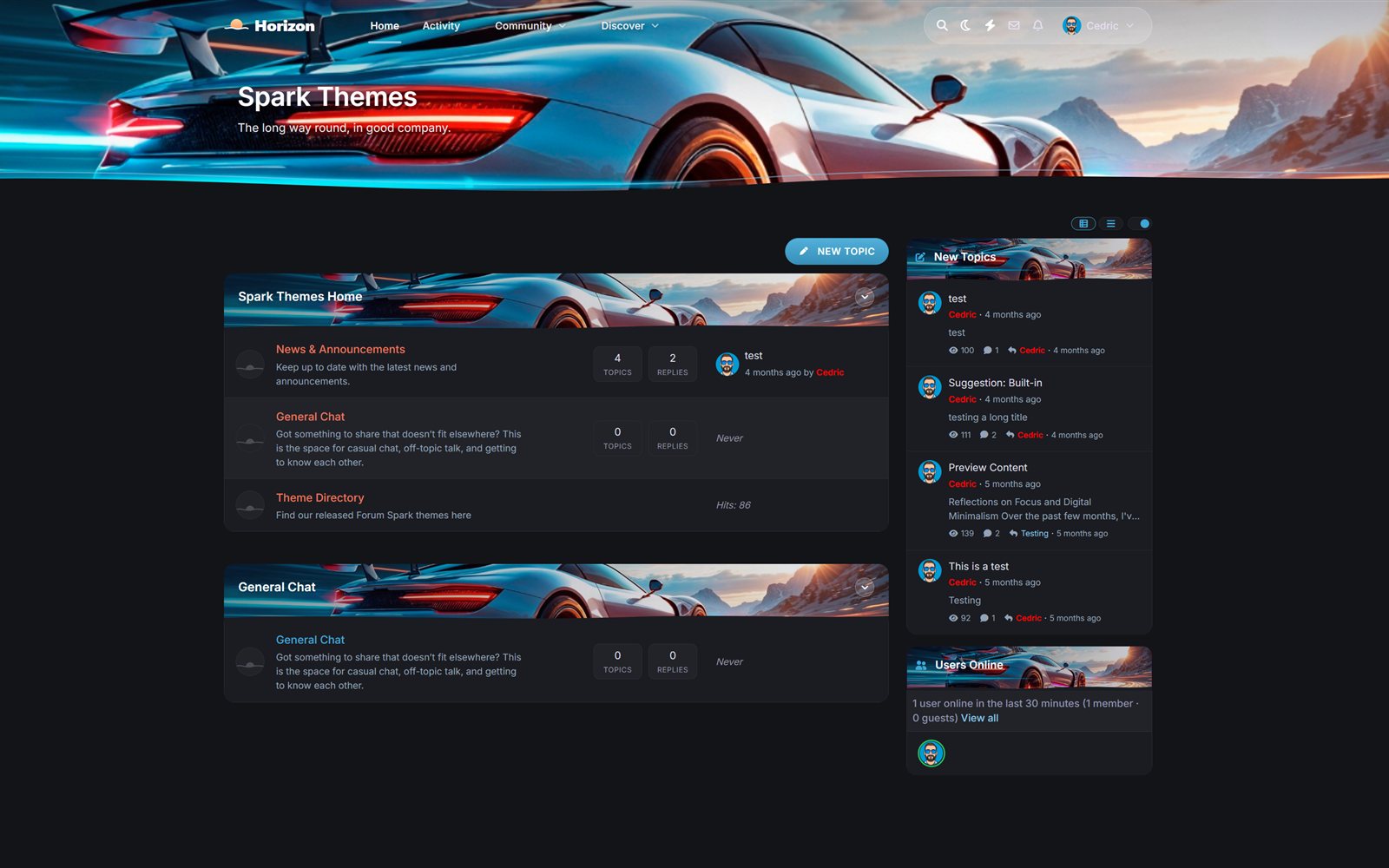 The Horizon theme on a ForumSpark board