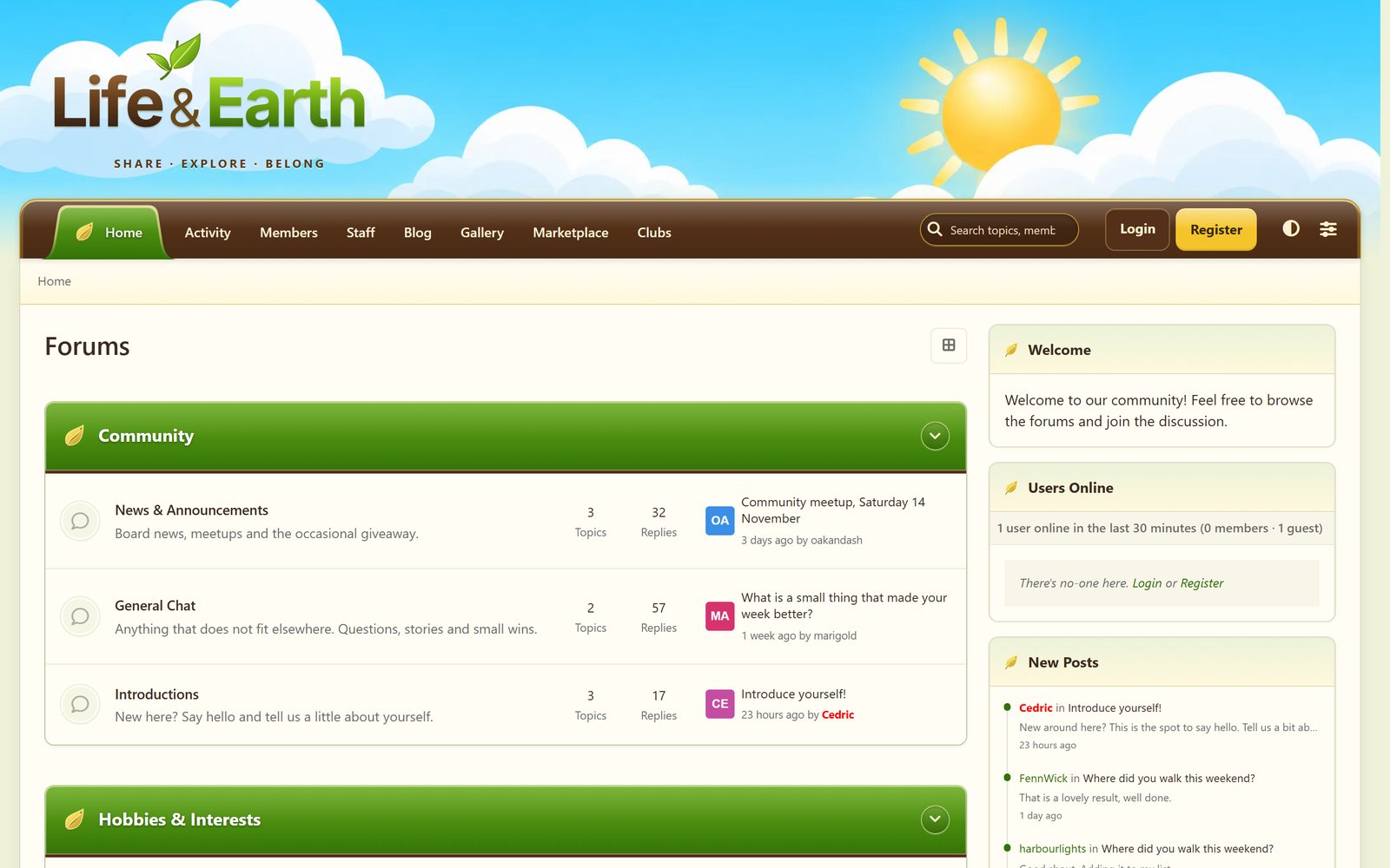 The Life & Earth theme on a ForumSpark board