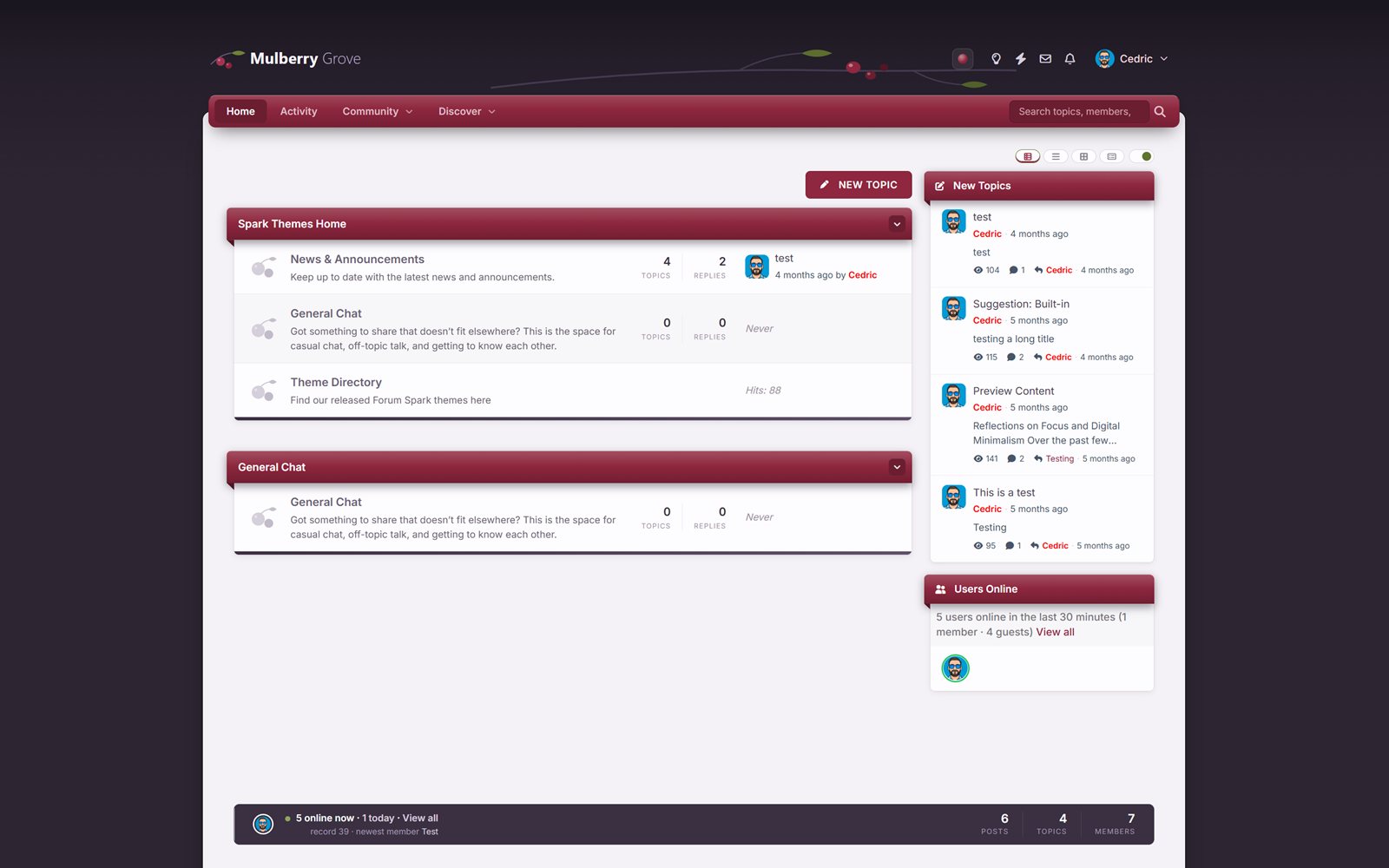 The Mulberry Grove theme on a ForumSpark board