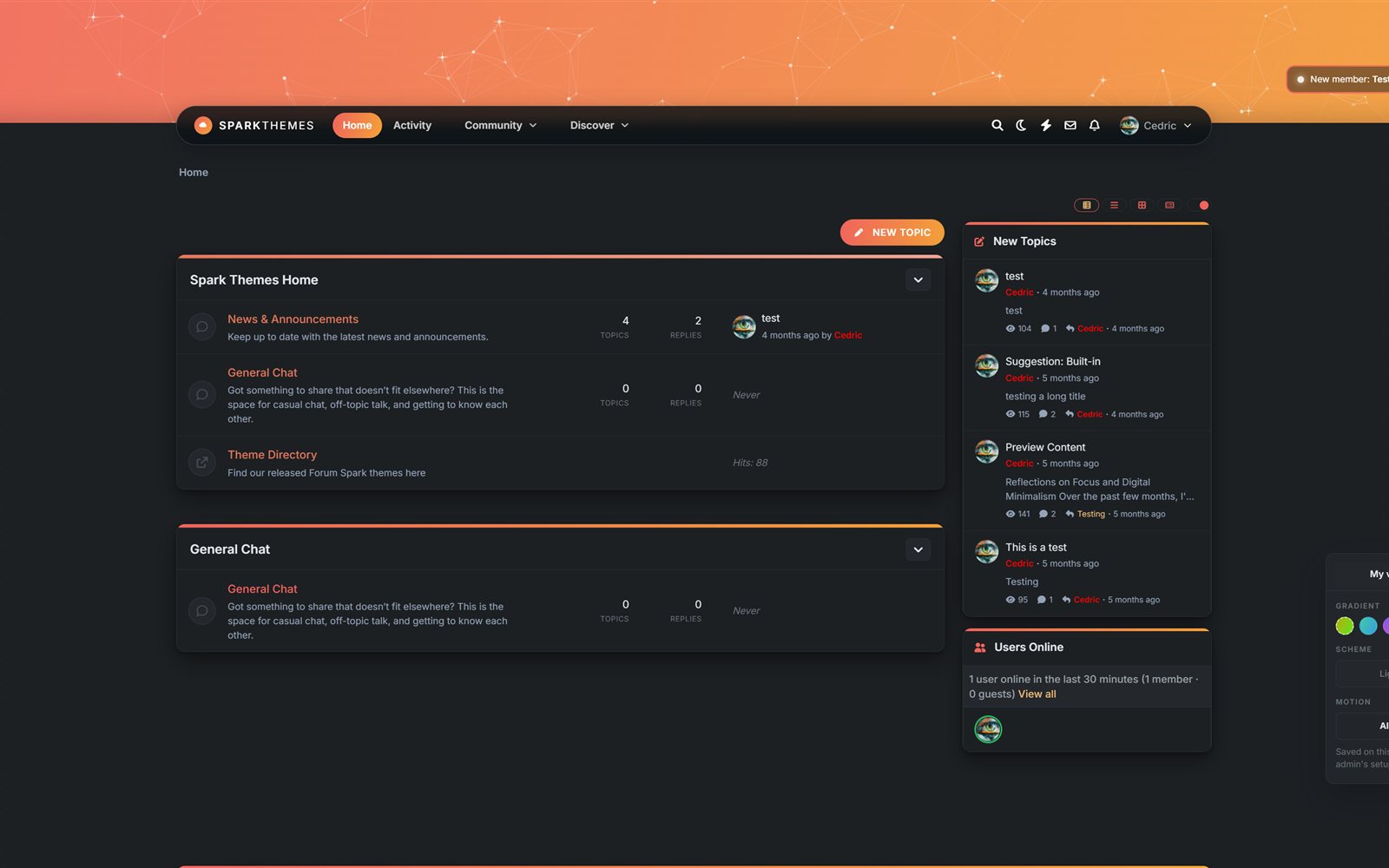 The Nimbus theme on a ForumSpark board