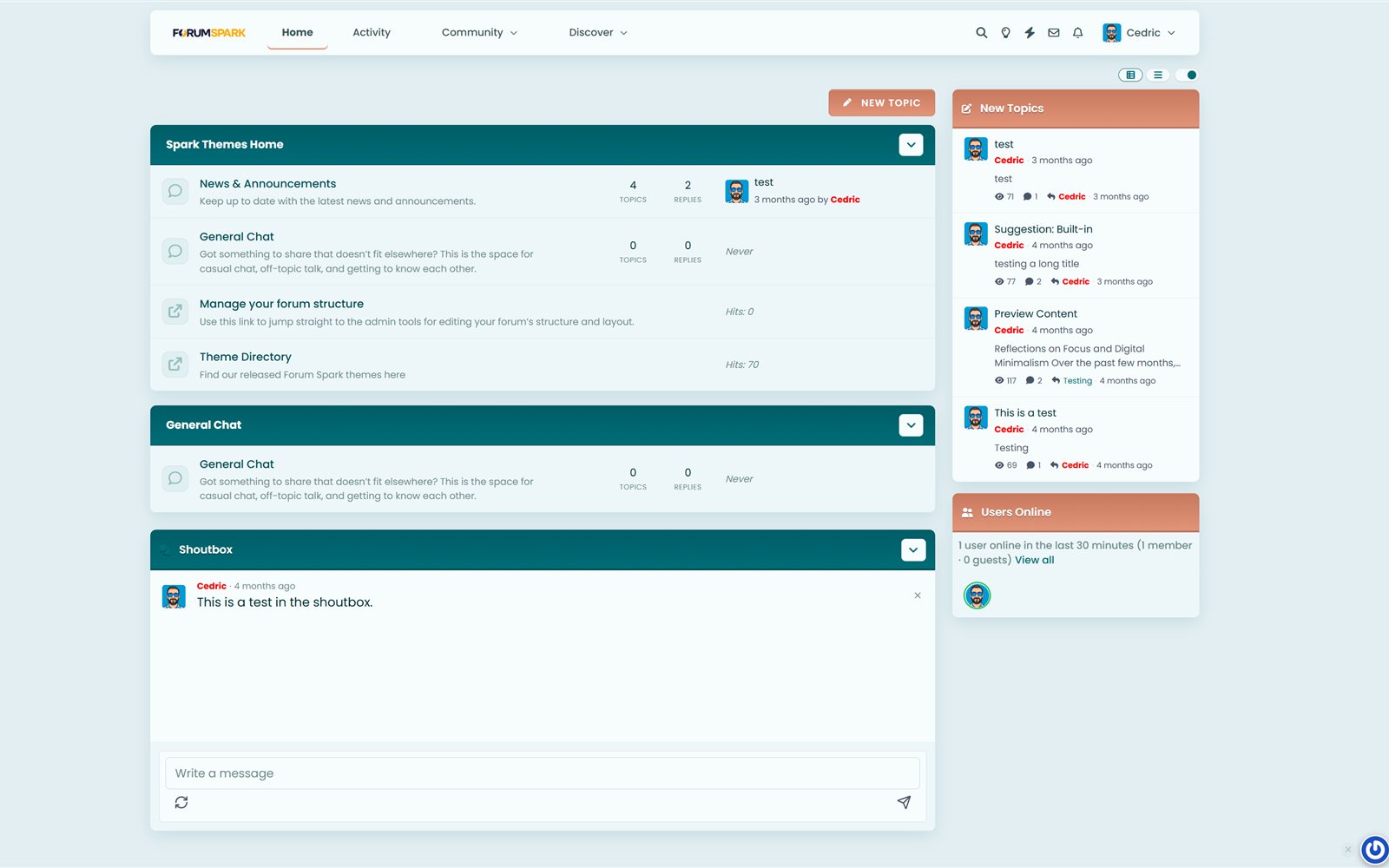 The Seaglass Clay theme on a ForumSpark board