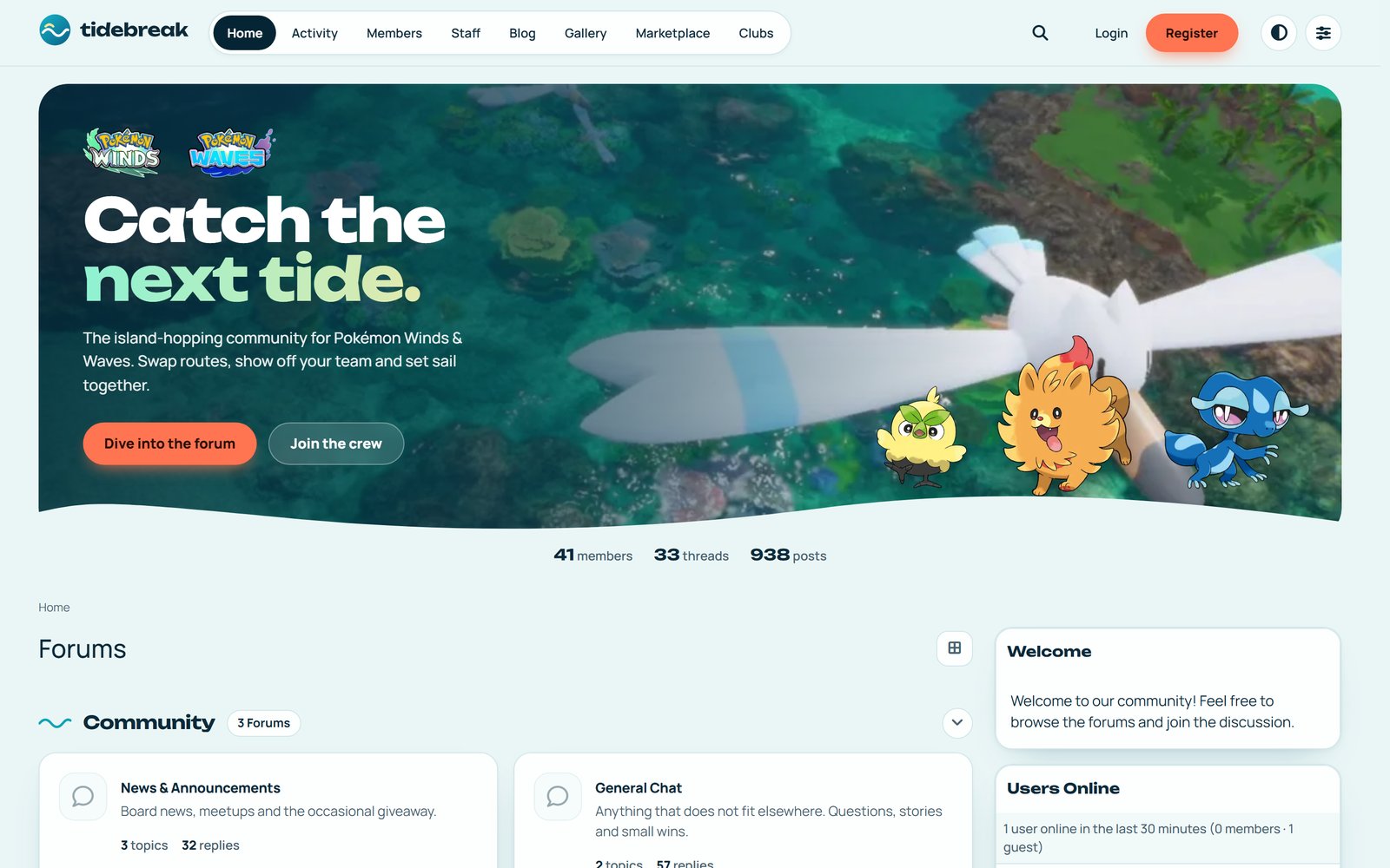 The Tidebreak theme on a ForumSpark board